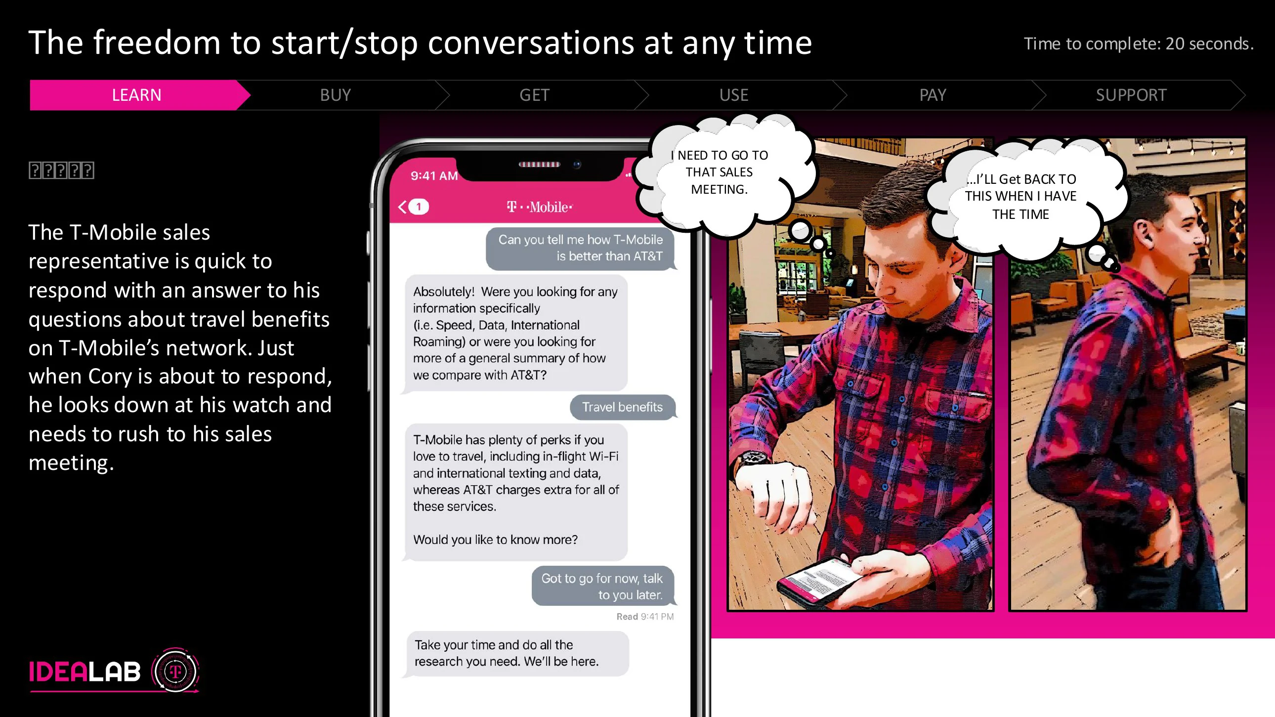SAMSE storyboard: a customer pauses and resumes a service conversation. 05
