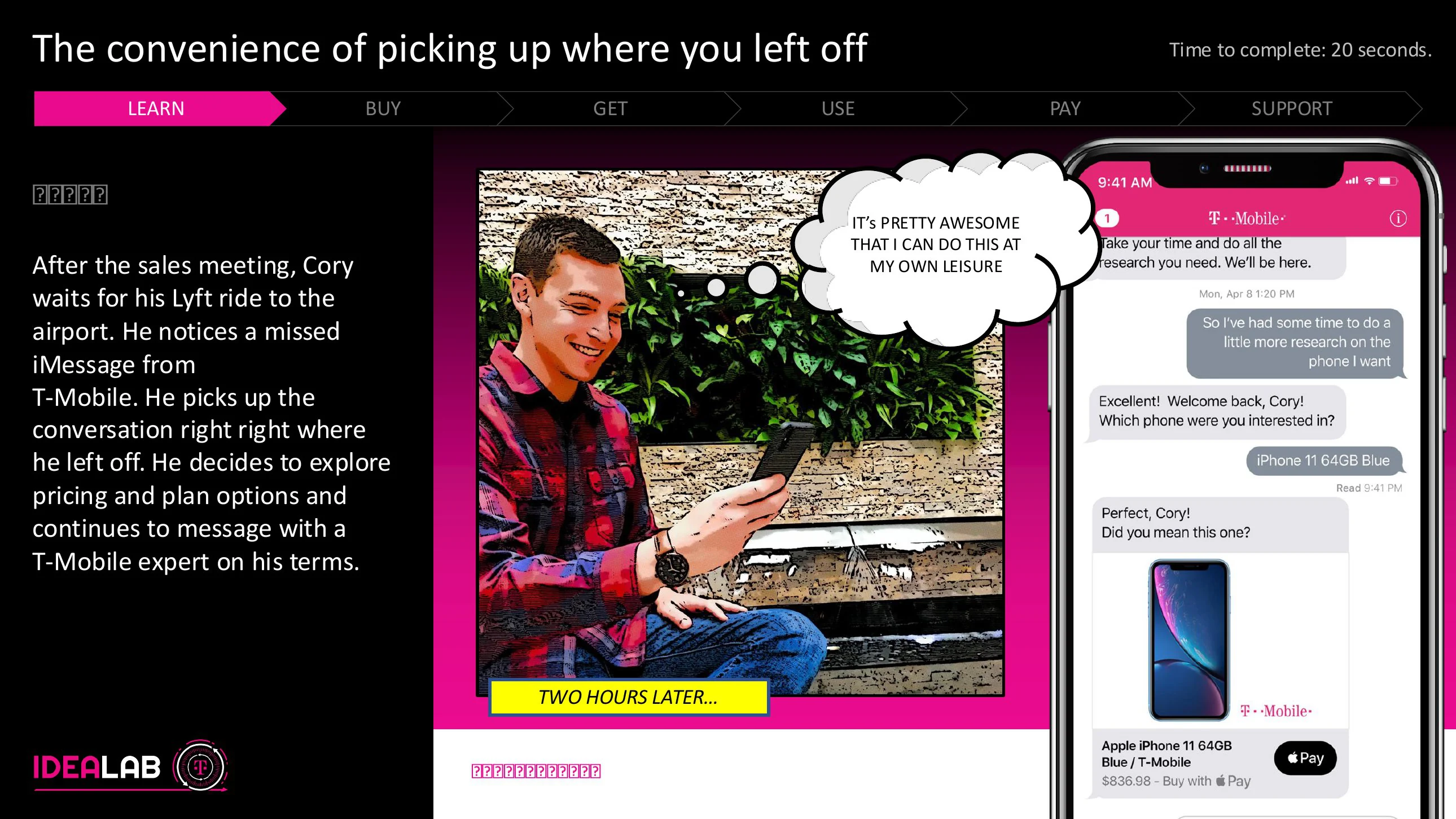 SAMSE storyboard: a customer resumes a conversation while traveling. 06