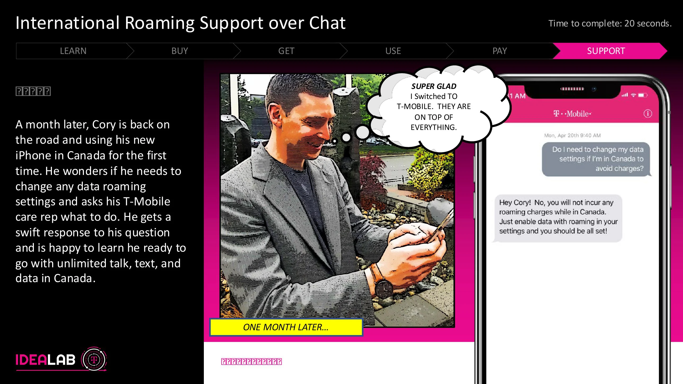 SAMSE storyboard: international roaming support continues through chat. 14